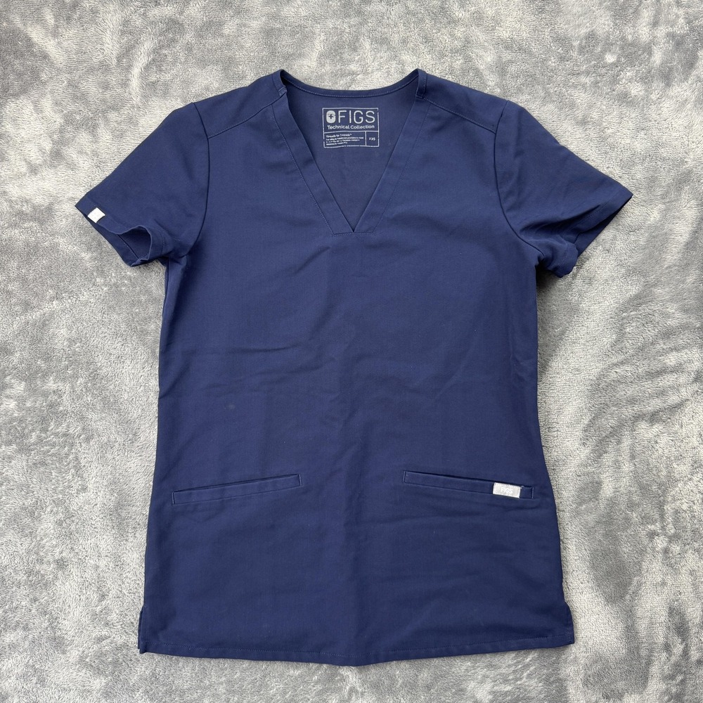 FIGS Casma Three-Pocket Scrub Top Women XXS‎ Navy Blue V-Neck Medical FW1100